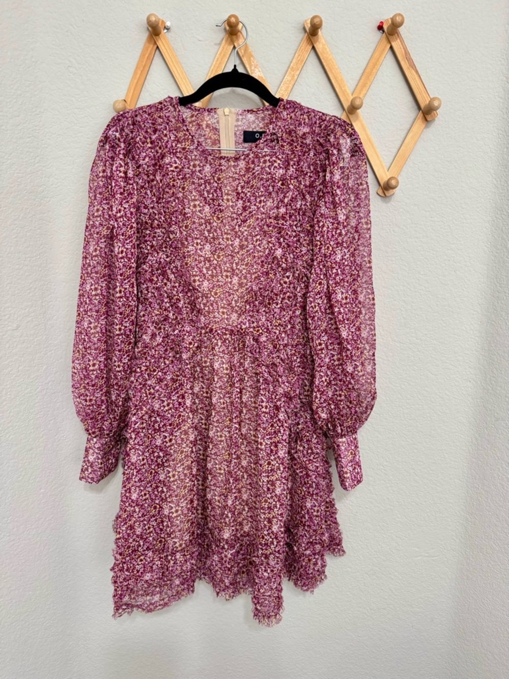 O.P.T Floral Purple Bohemian Ruffle Mini Longsleeve Dress Size S